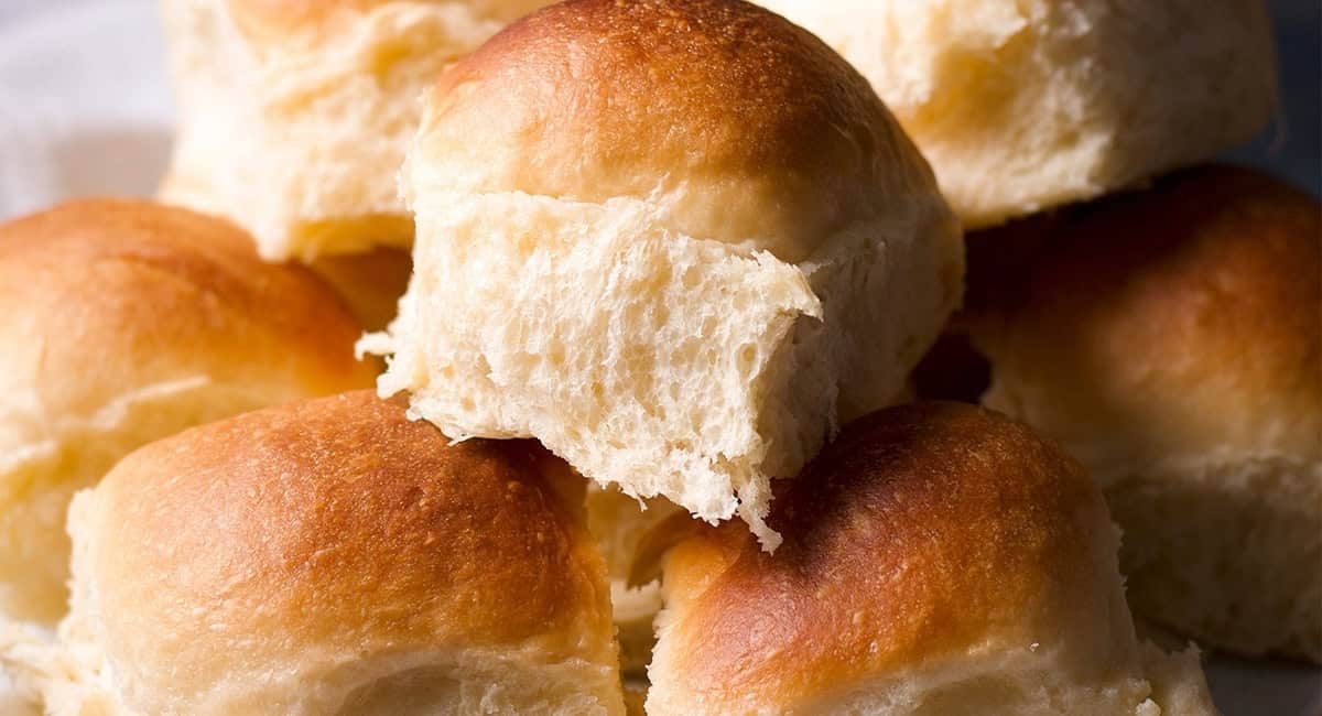 Up close image of homemade dinner rolls.