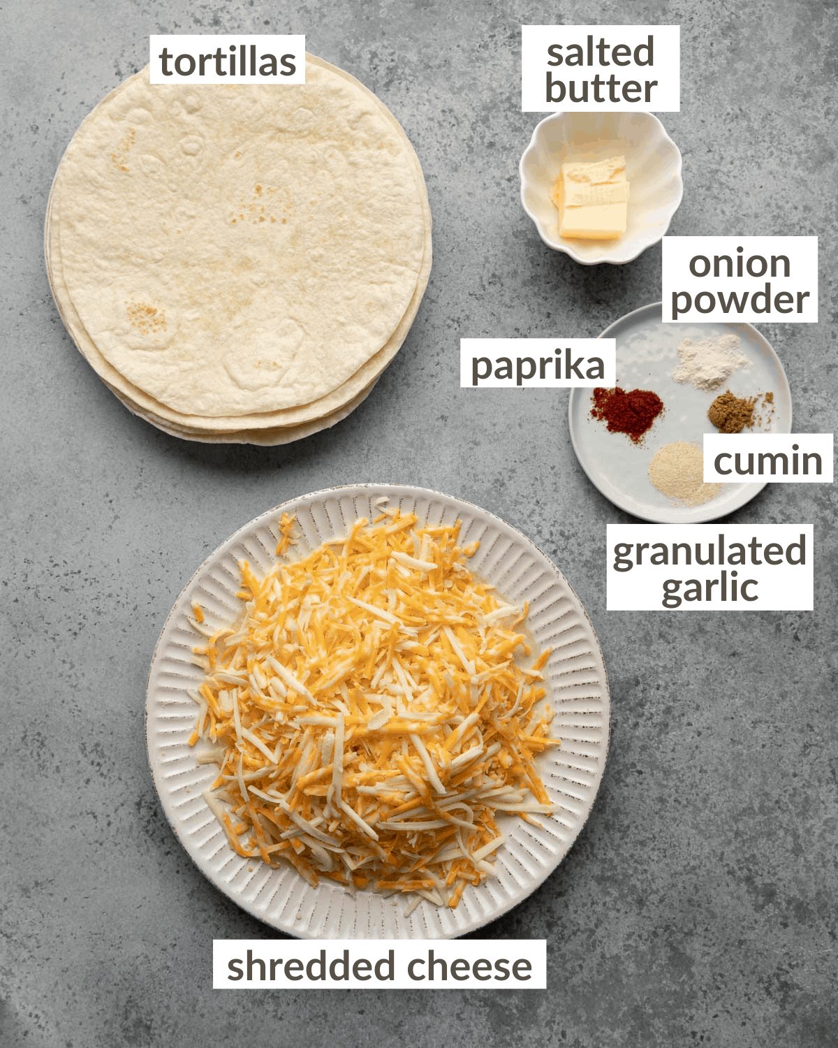 overhead of quesadilla ingredients