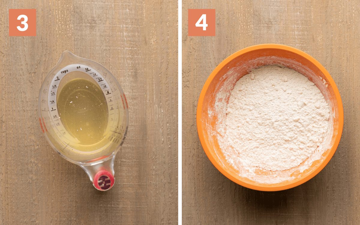 steps 3 & 4 wet ingredients mixed together butter mixed in dry ingredients