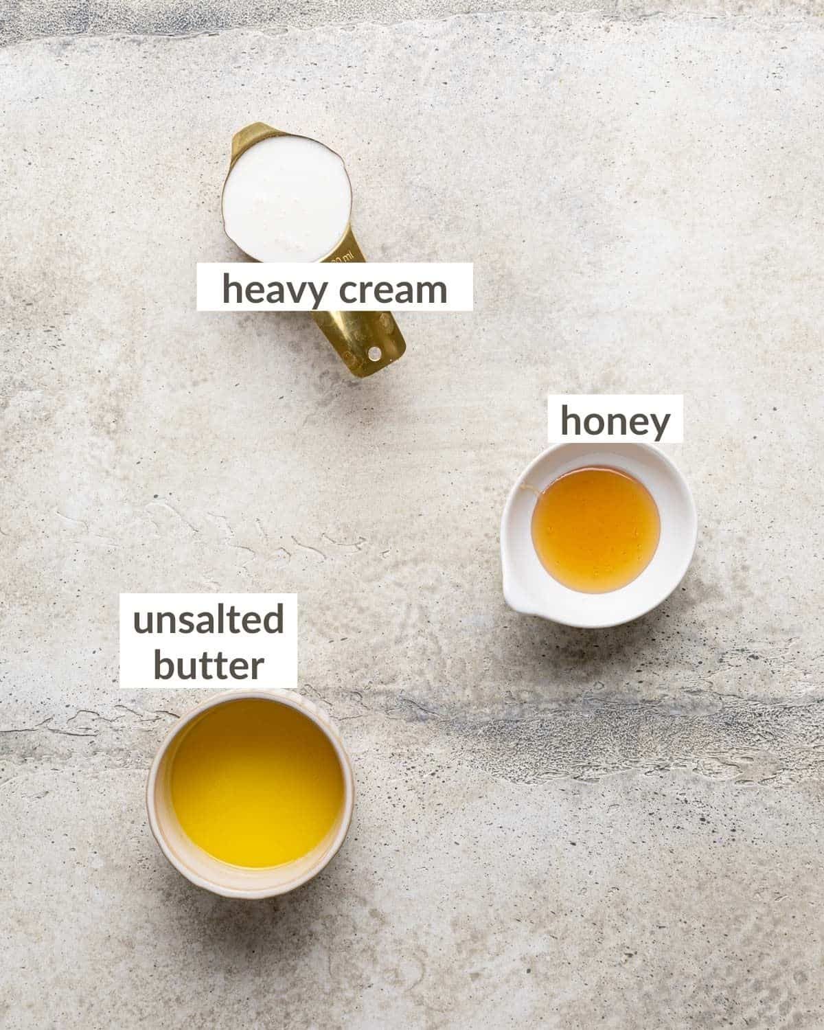 overhead of topping ingredients for Old Fashioned Yeast Rolls Recipe