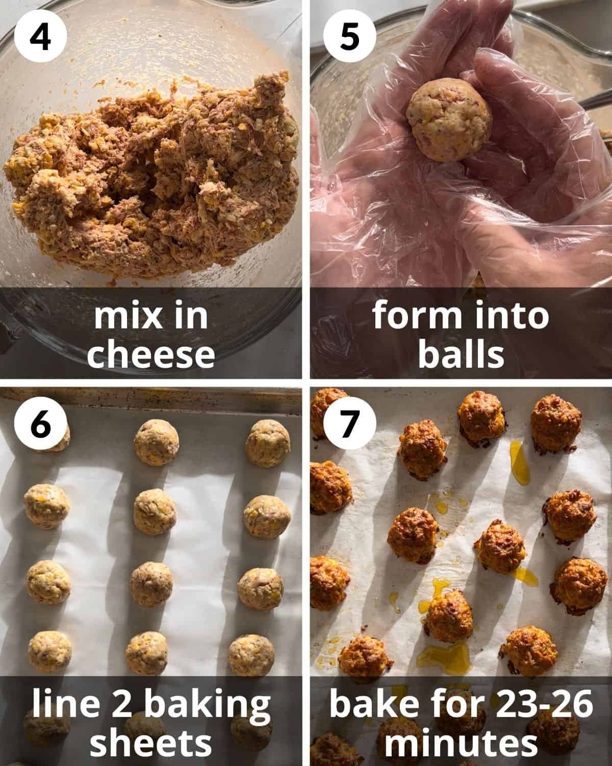 A 4 photo collage showing how to form the balls and bake.