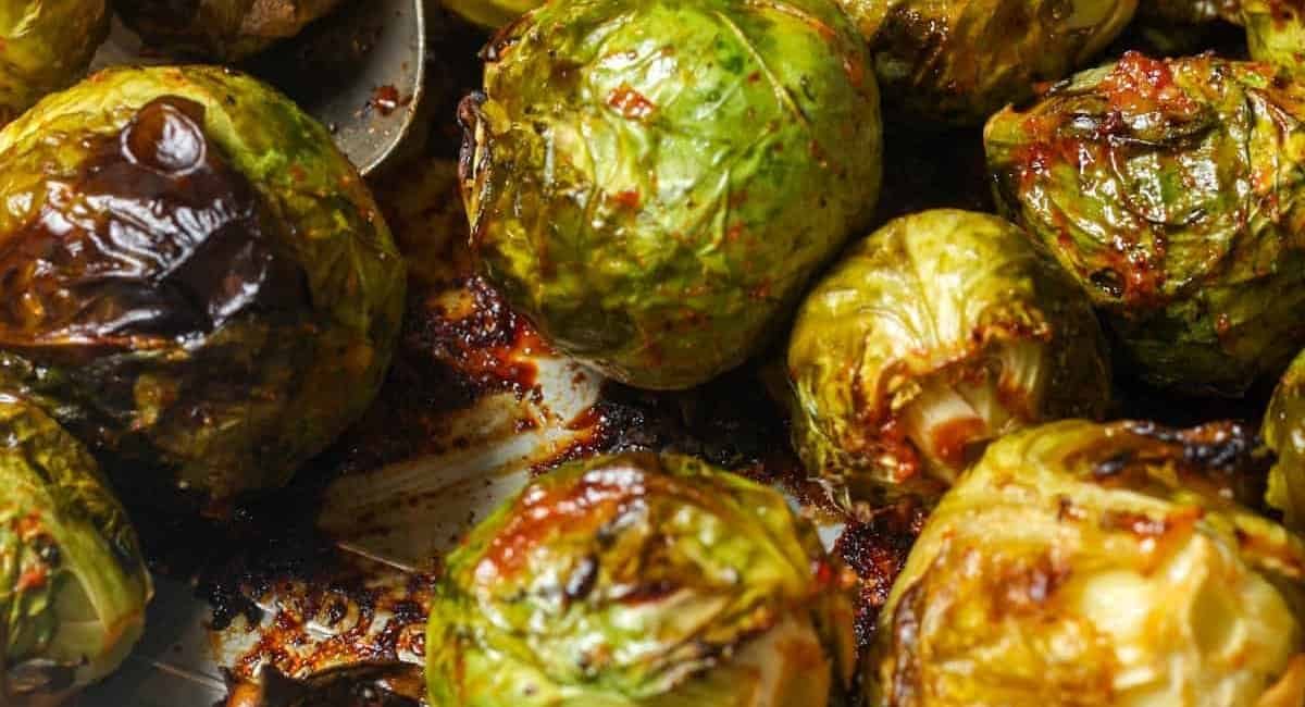 Up close image of asian brussels sprouts.
