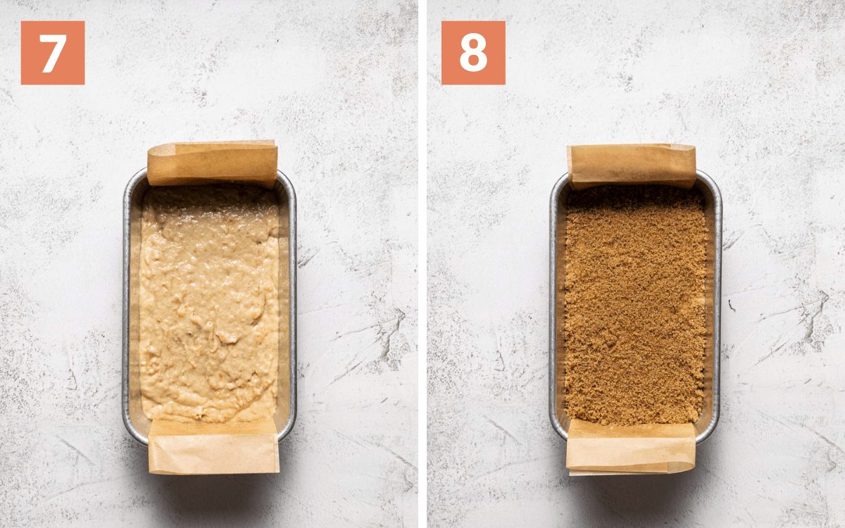 steps 7 & 8 batter in pan brown sugar on top of batter in pan