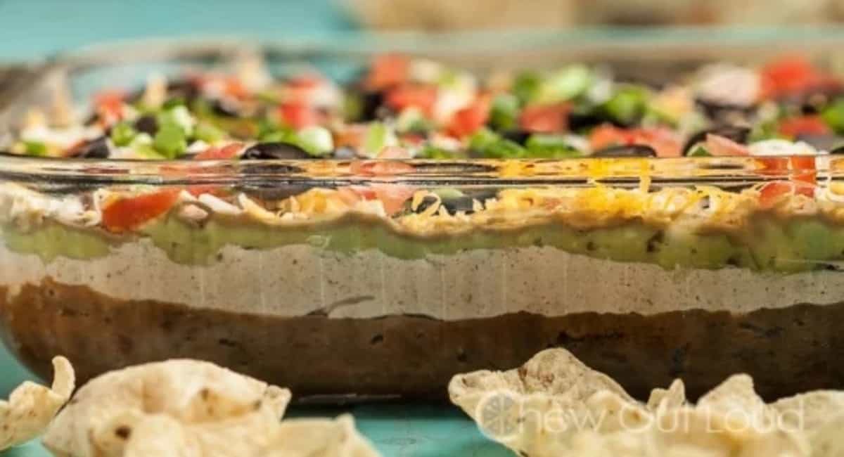 Side profile image of 7 layer Mexican dip.