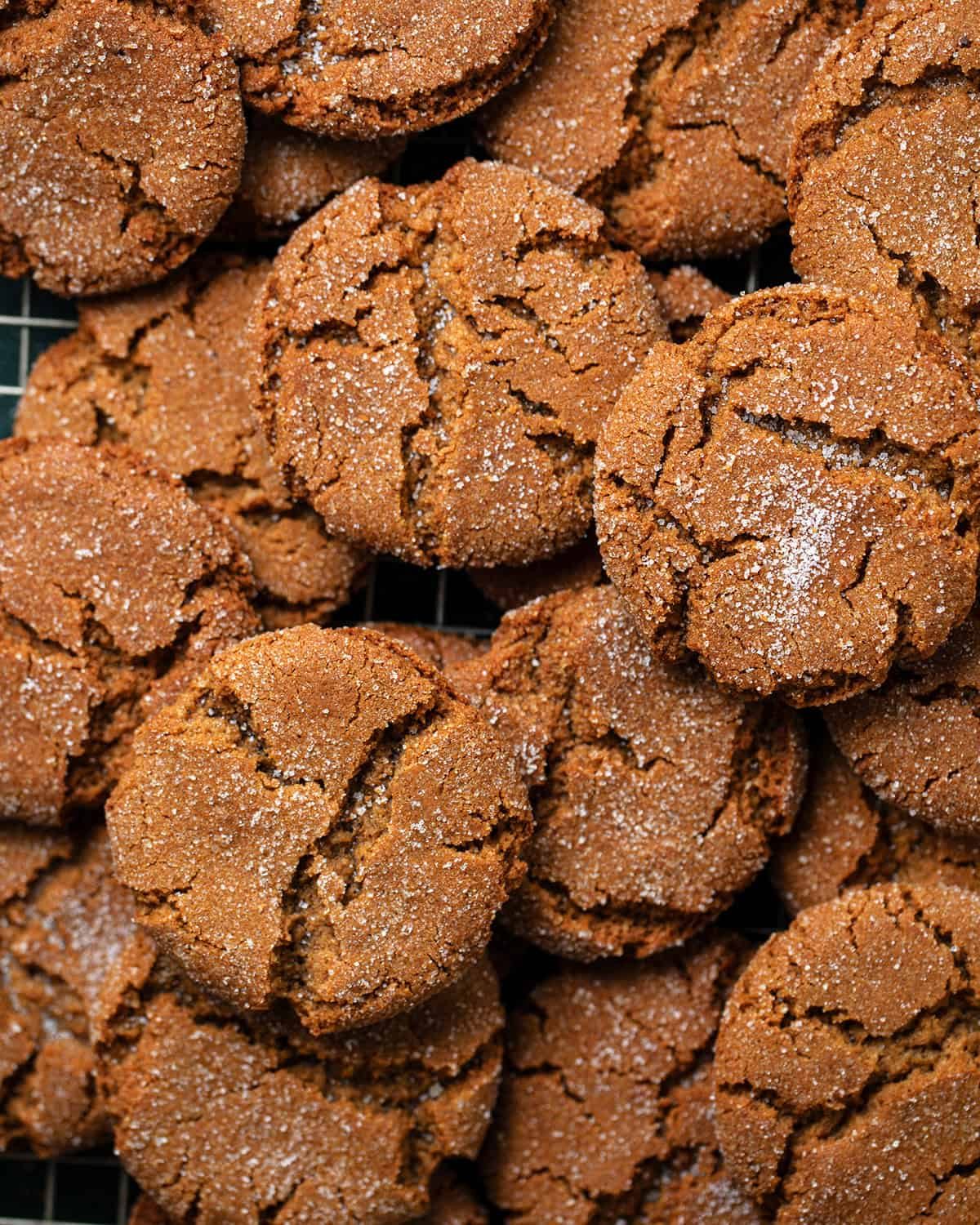 Up close image of old fashioned ginger snaps.