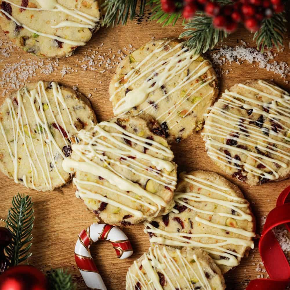 Cranberry Pistachio Shortbread Cookies