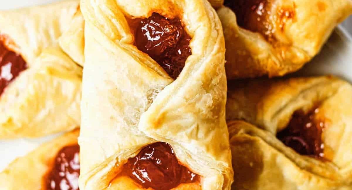 Overhead image of air fryer pastry breakfast bites.