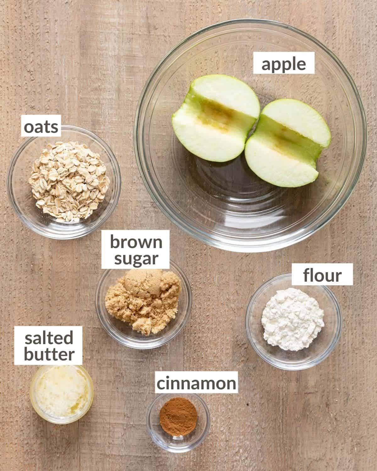 Overhead image of ingredients needed for air fryer apples.