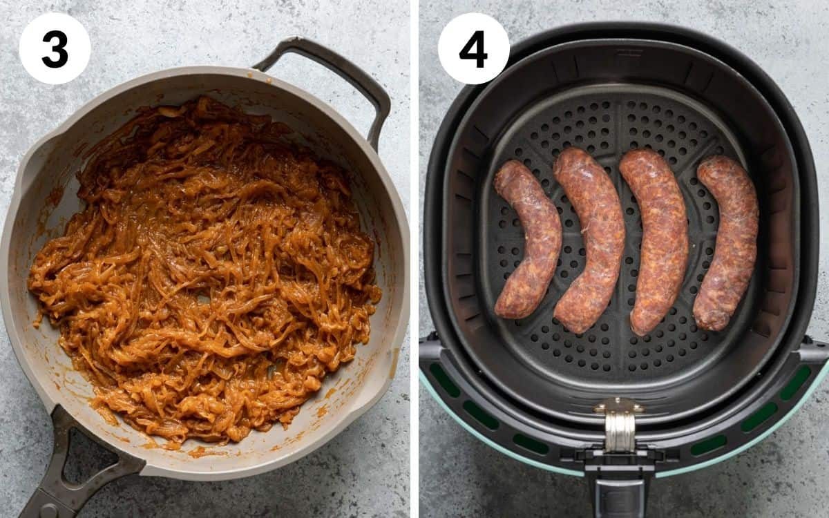 steps 3 & 3 onions with no liquid left raw brats in air fryer