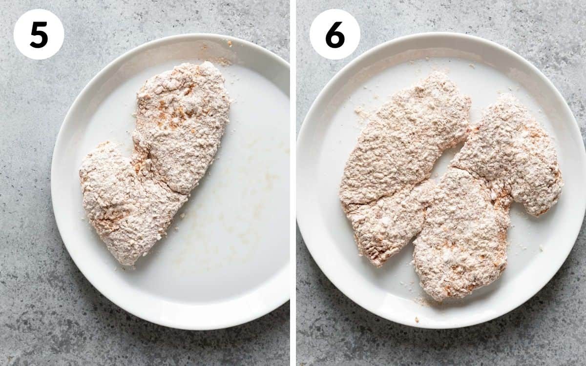 steps 5 & 6 one steak breaded both steaks breaded after sitting for 10 minutes