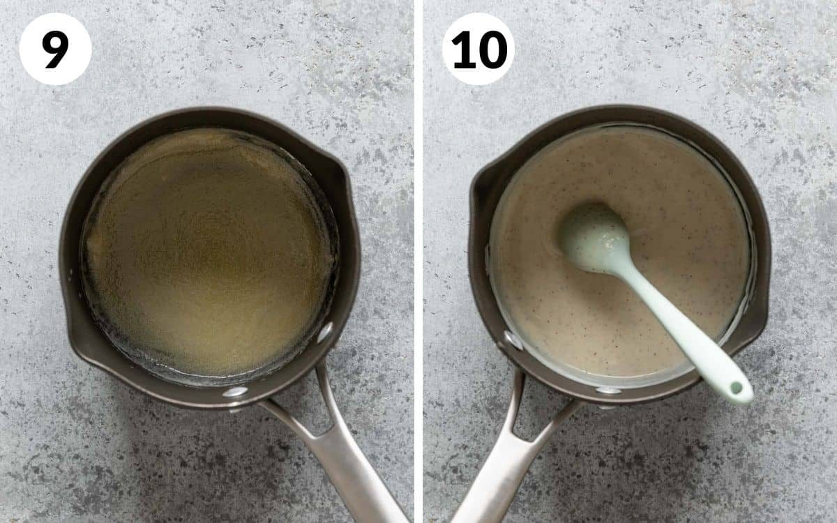 steps 9 & 10 butter and flour paste in pot thickened gravy in pot