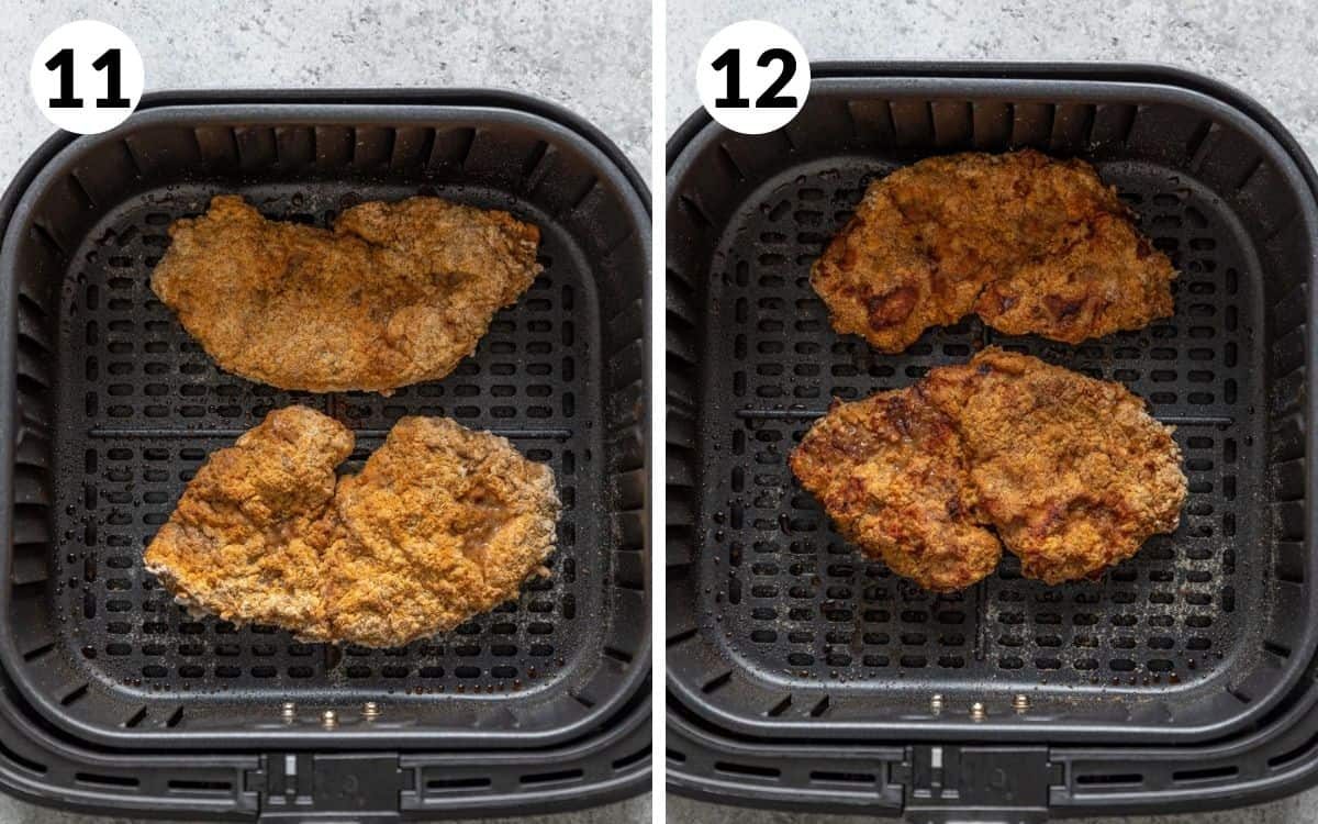 steps 11 & 12 steaks halfway through cooking golden brown steaks in air fryer