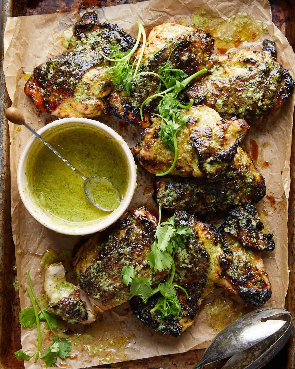 Overhead image of air fryer cilantro lime chicken.