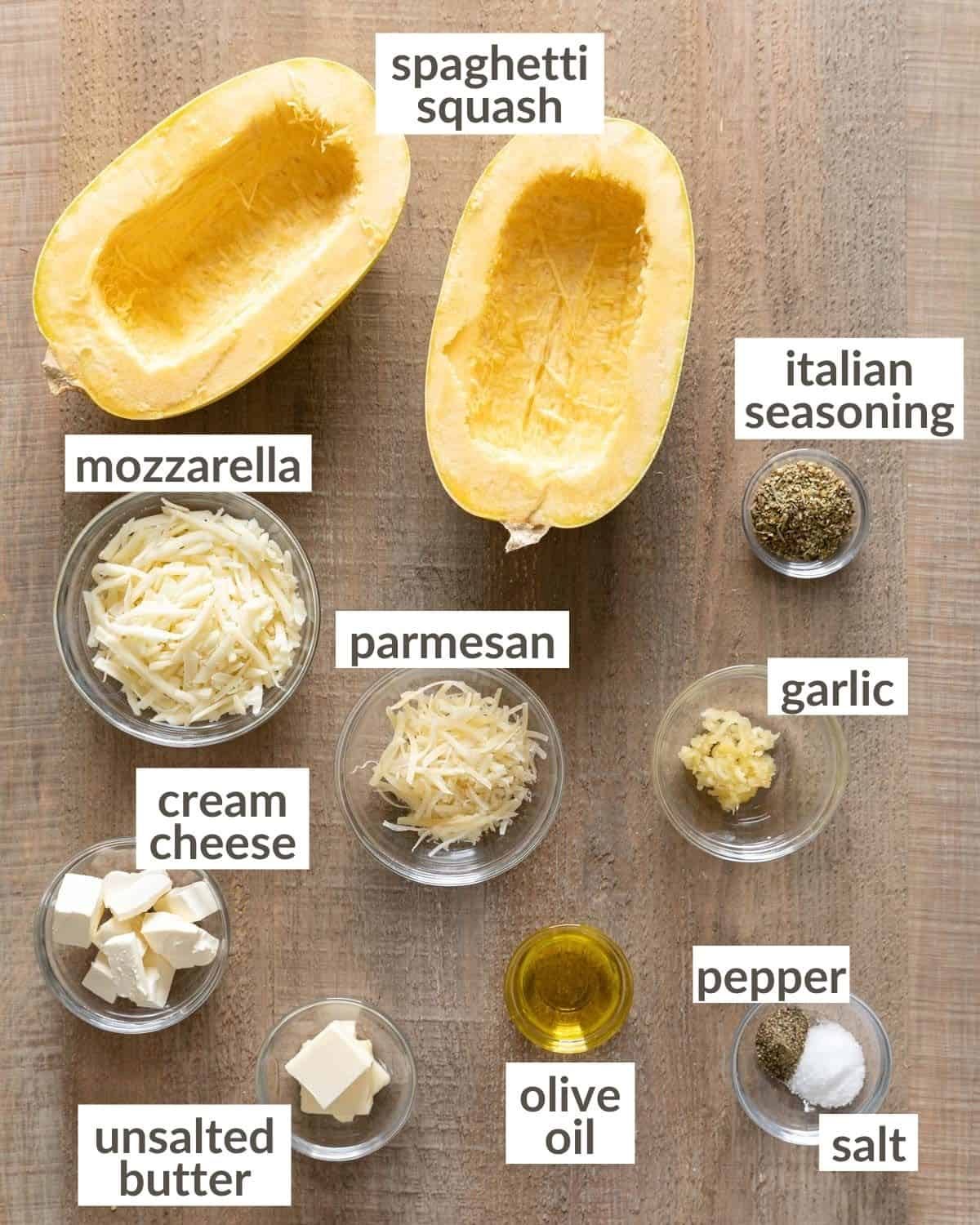 Ingredients needed to make a spaghetti squash in the air fryer.
