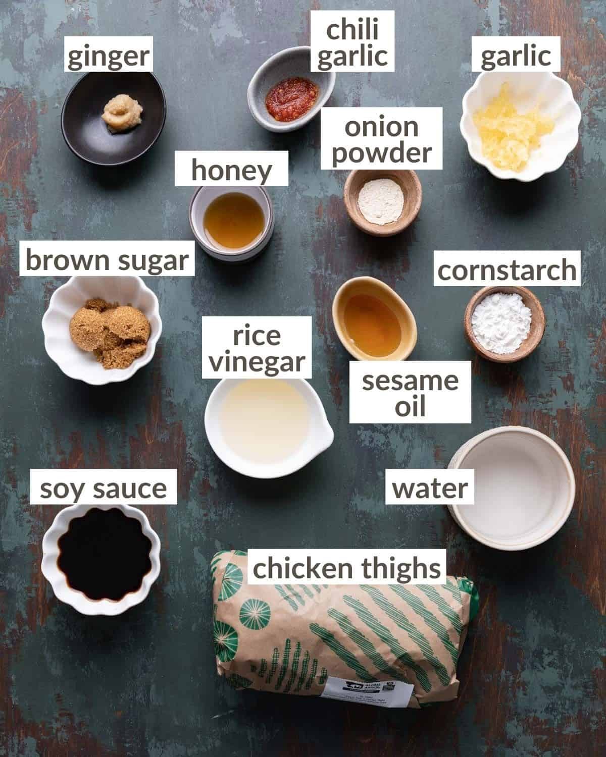 Ingredients needed to make teriyaki chicken in the air fryer.