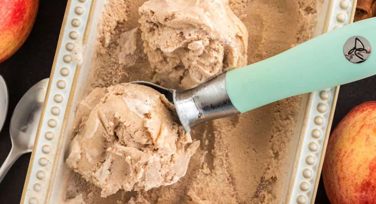 Overhead image of apple cider ice cream.