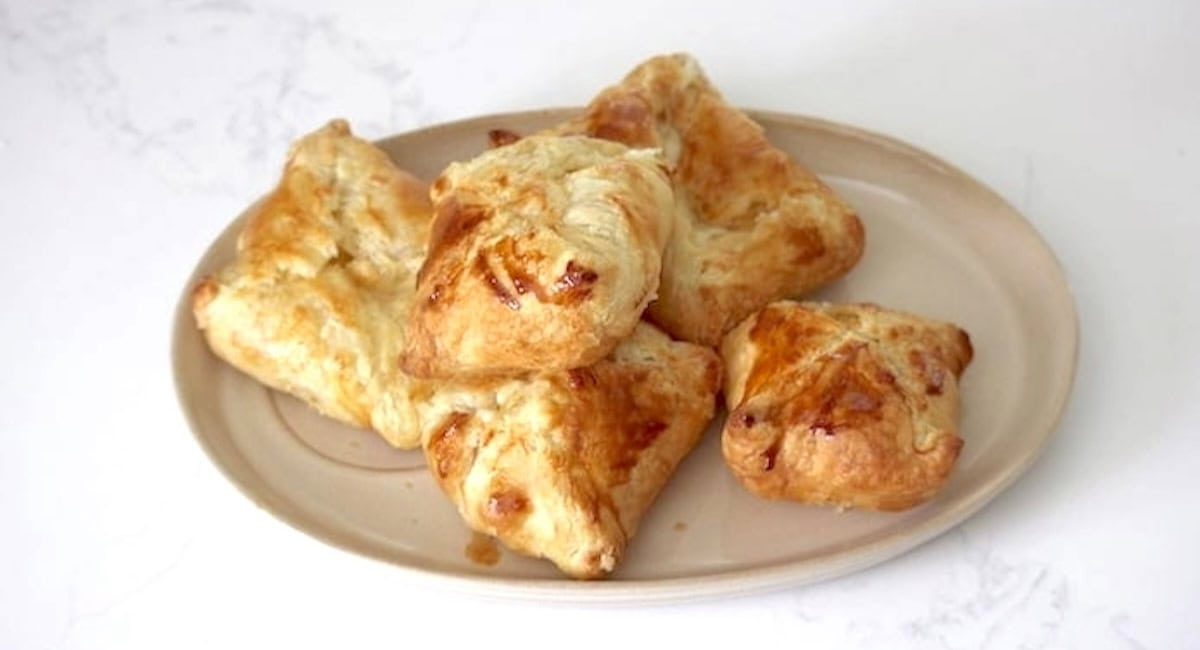 Overhead image of super easy puff pastry cheese pockets.