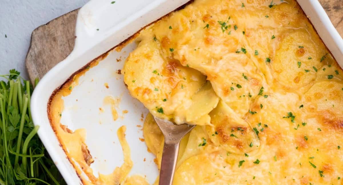 Overhead image of potato gratin recipe.