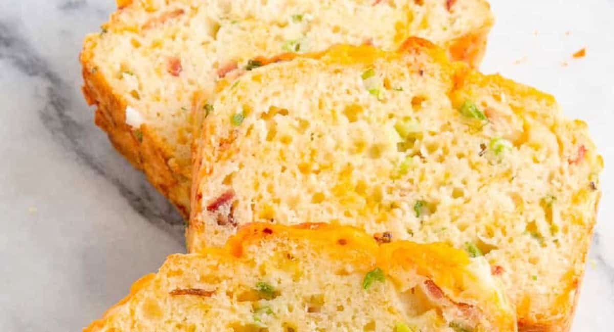 Overhead image of bacon cheese bread.