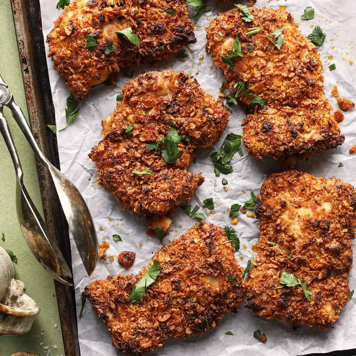 Crispy Baked Cornflake Chicken Thighs