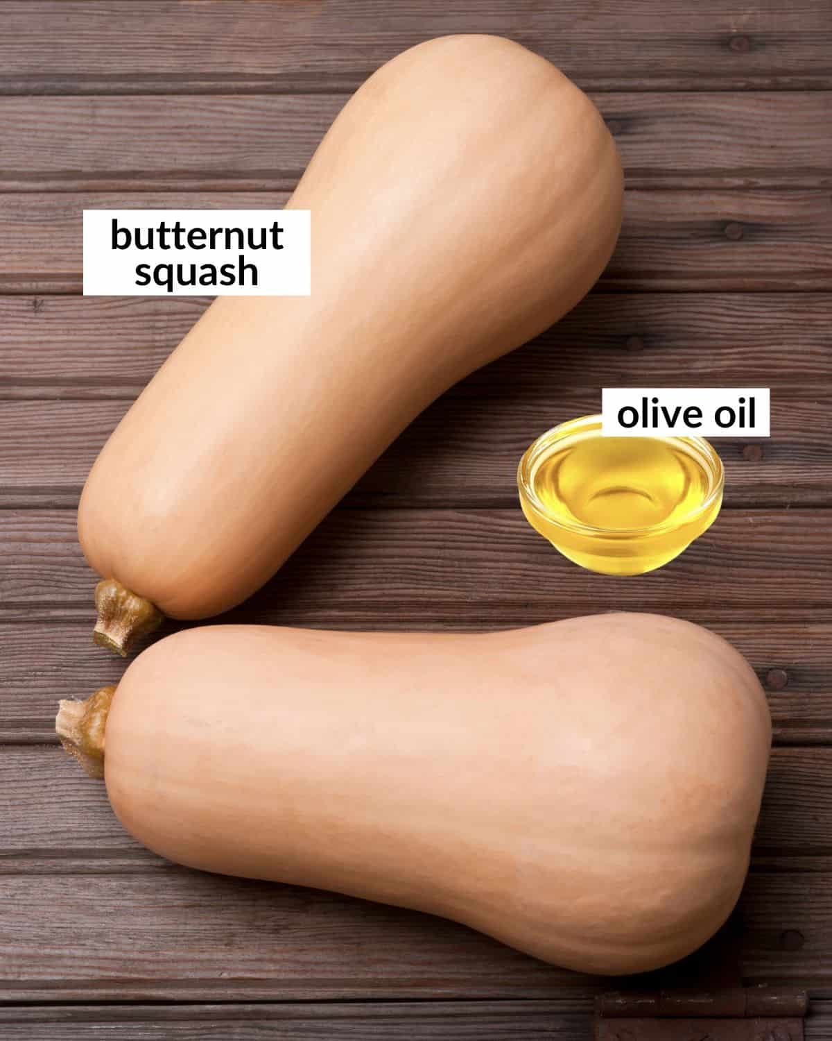 Overhead image of ingredients needed to make baked butternut squash.