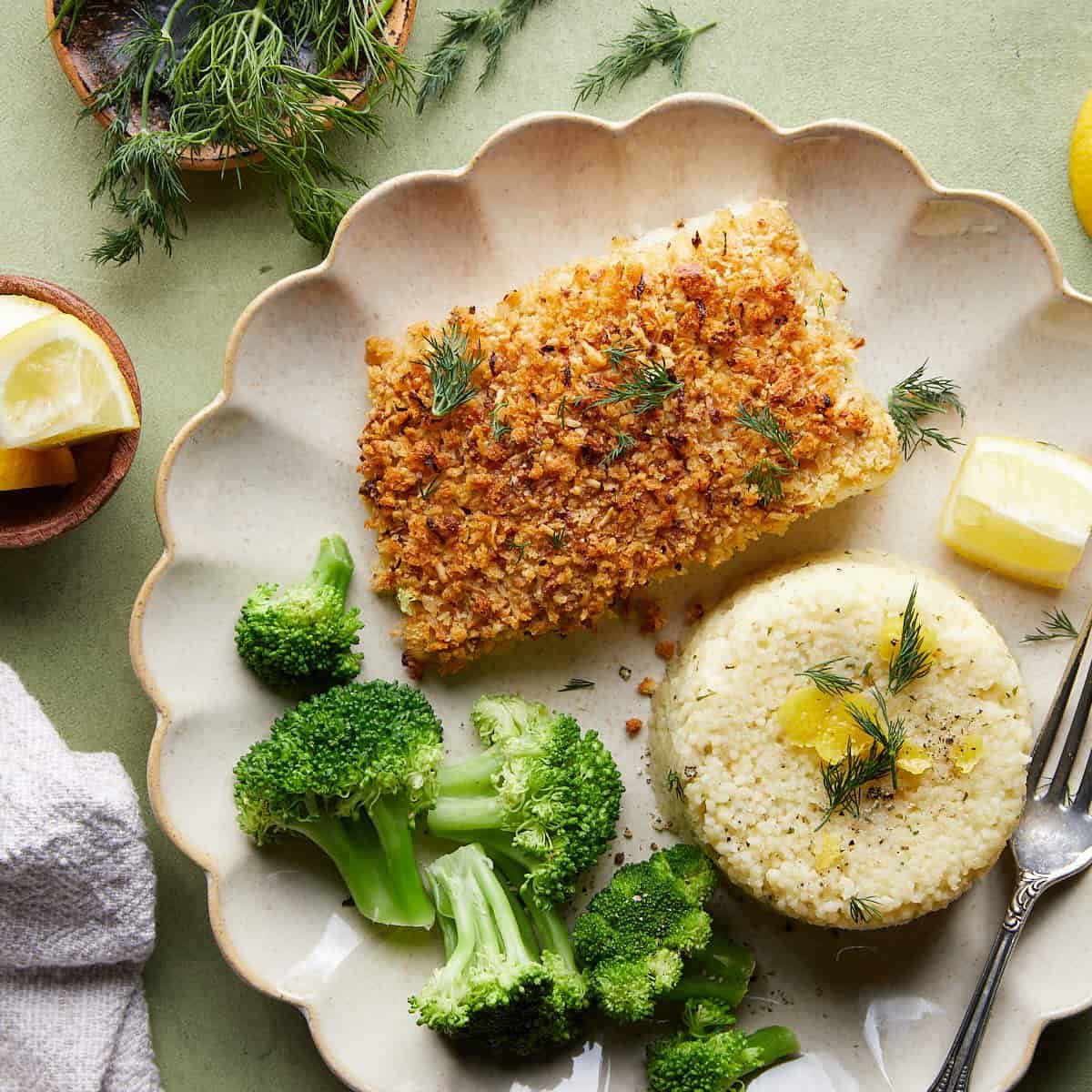 Baked Halibut with Lemon Parmesan Panko