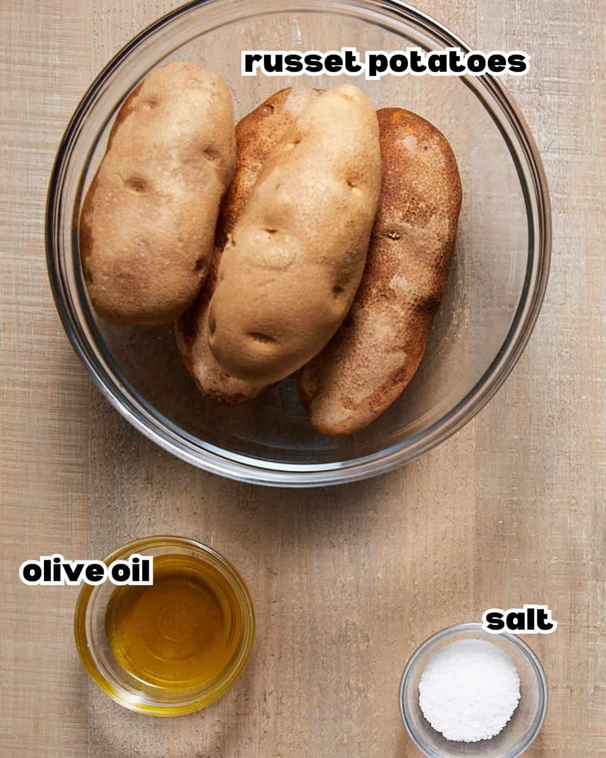 Overhead image of ingredients needed to make baked potato.