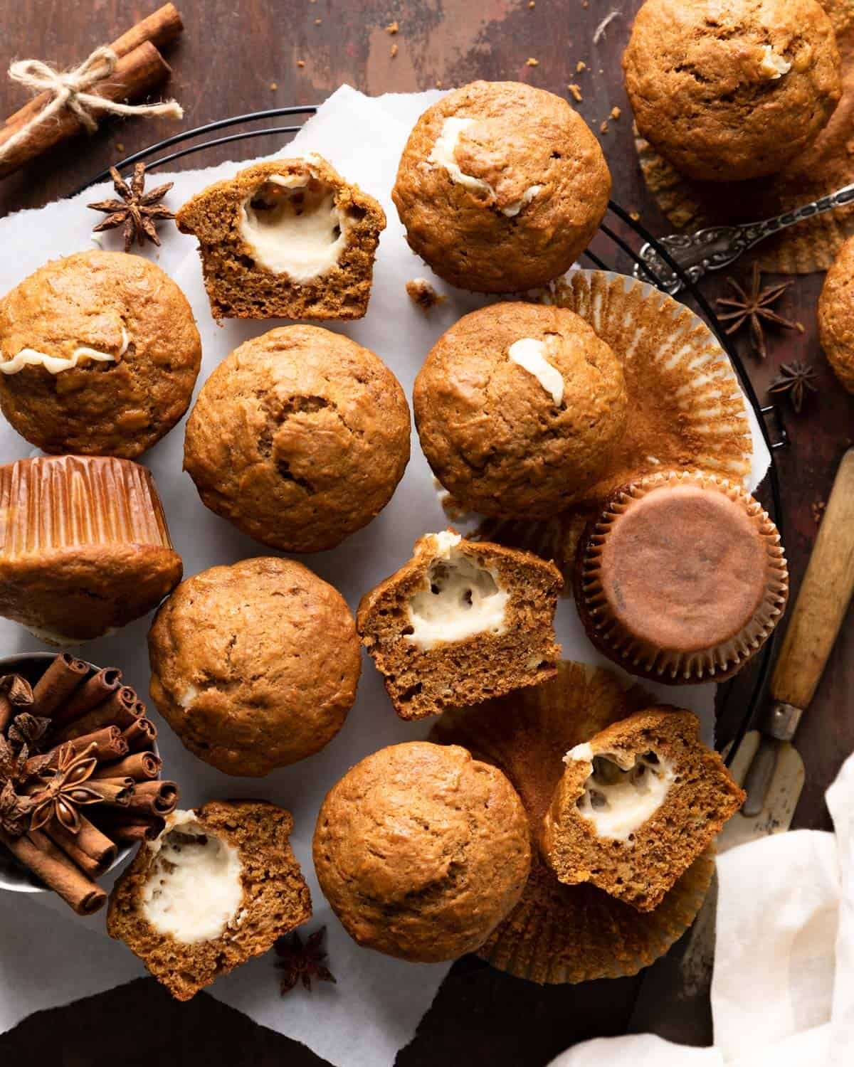 overhead of muffins on a cooling rack