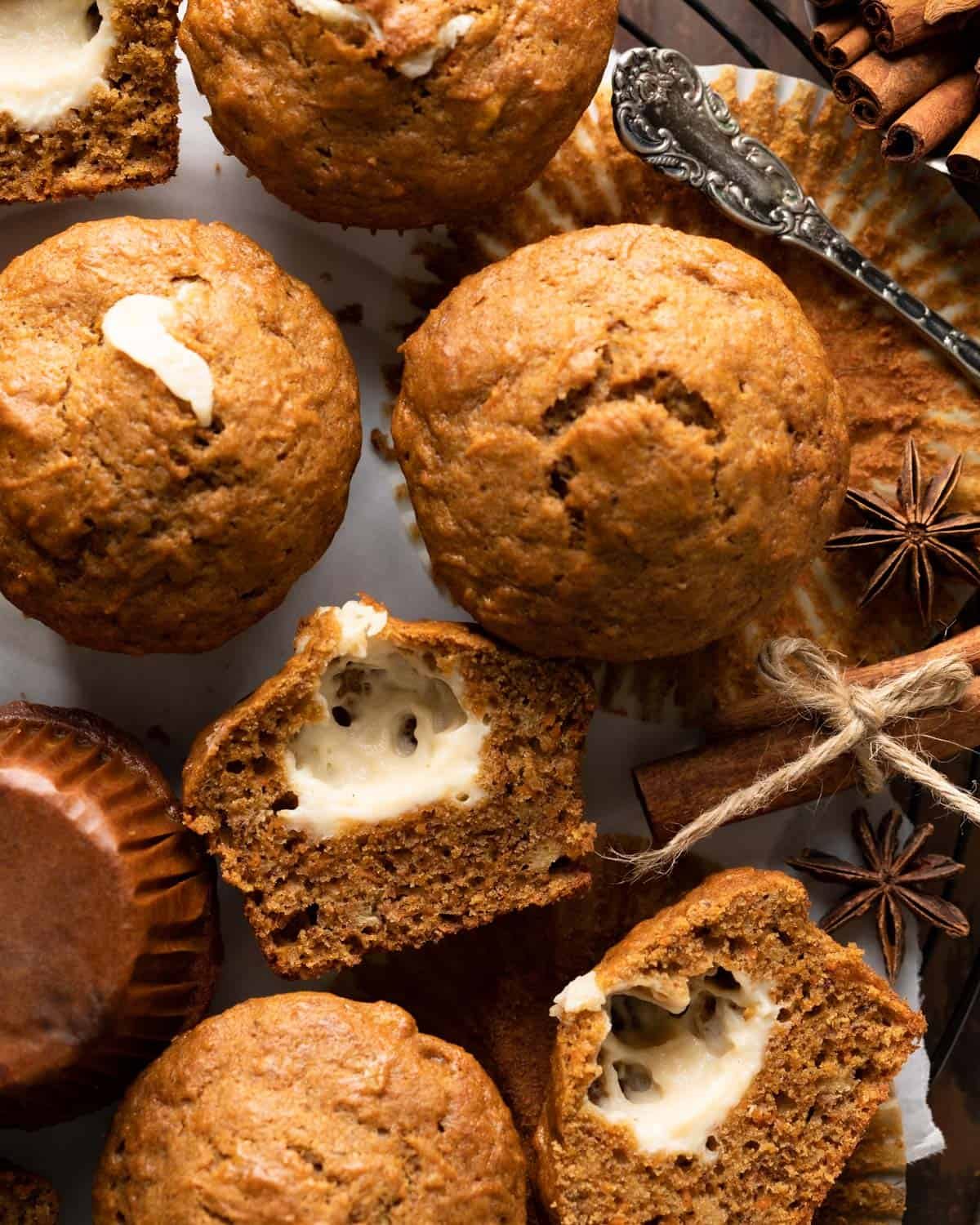 close up of muffins halved