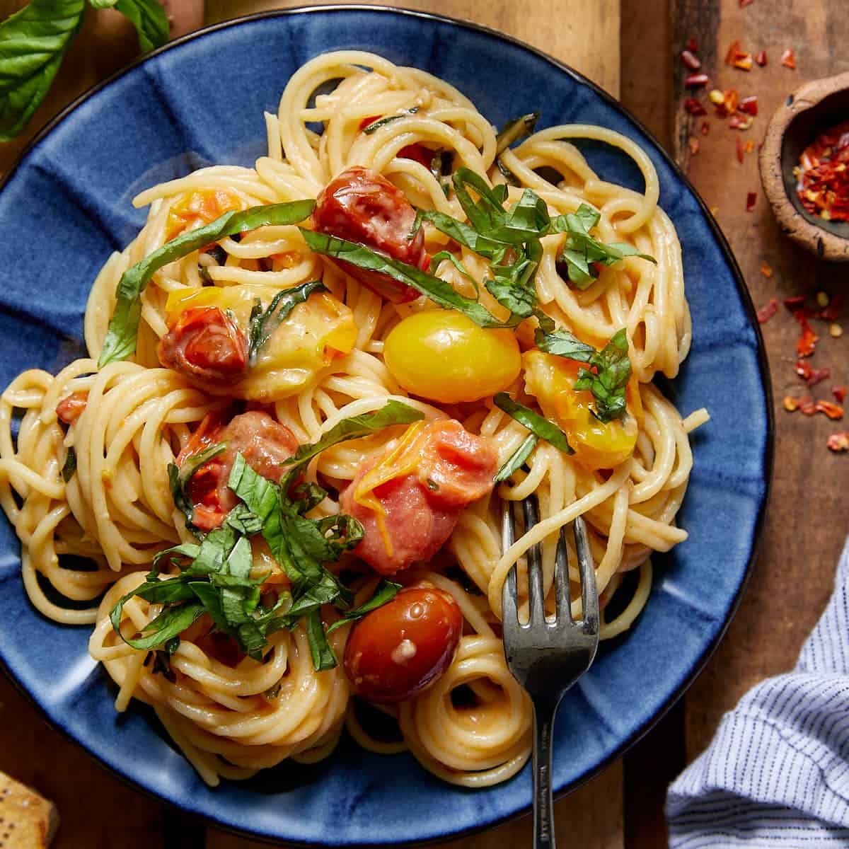 Basil Pasta with Cherry Tomatoes