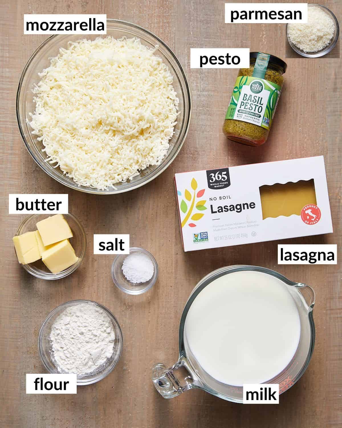 Overhead image of bechamel ingredients.