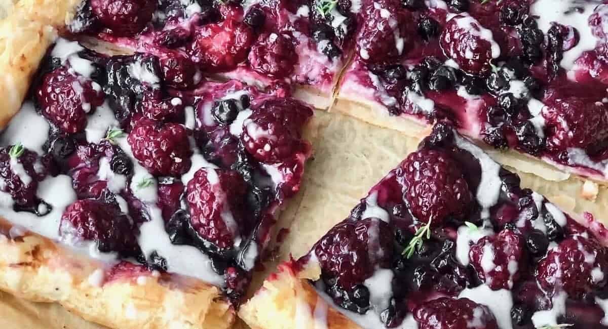 Overhead image of blackberry cheese danish.