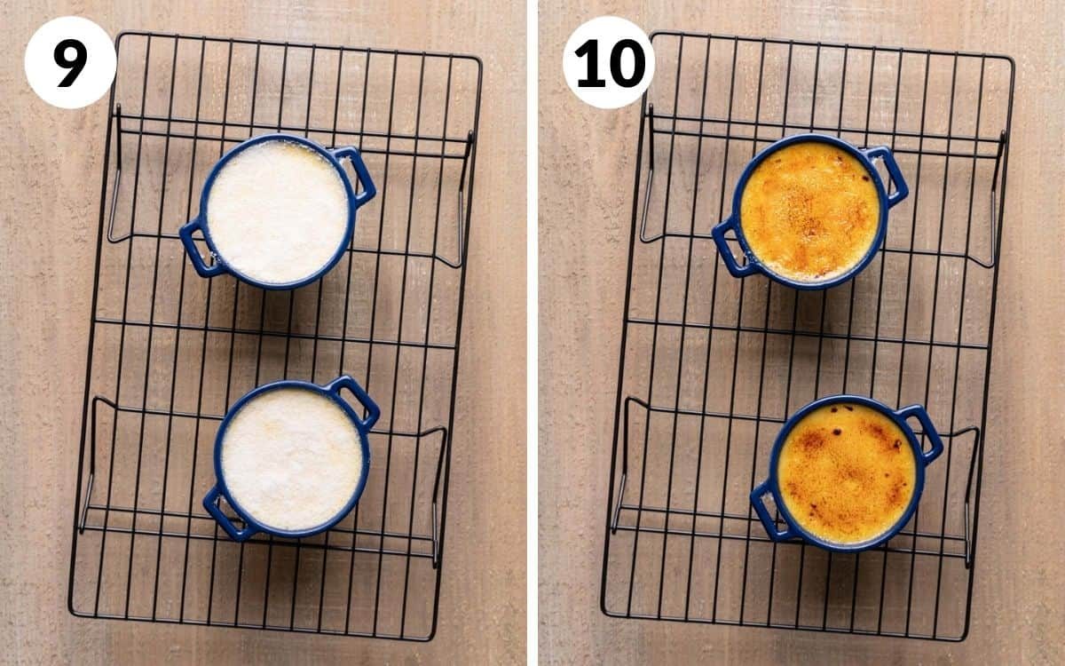 steps 9 & 10 sugar on top of creme brûlées caramelized creme brûlées