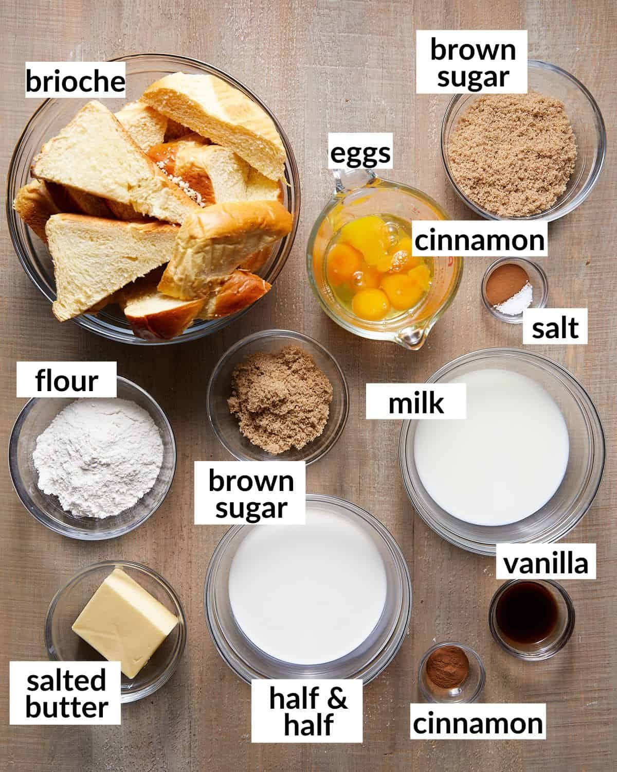 Image of ingredients needed to make brioche french toast.
