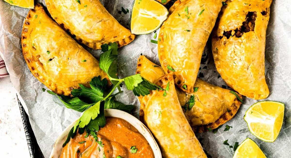 Overhead image of leftover brisket empanadas.