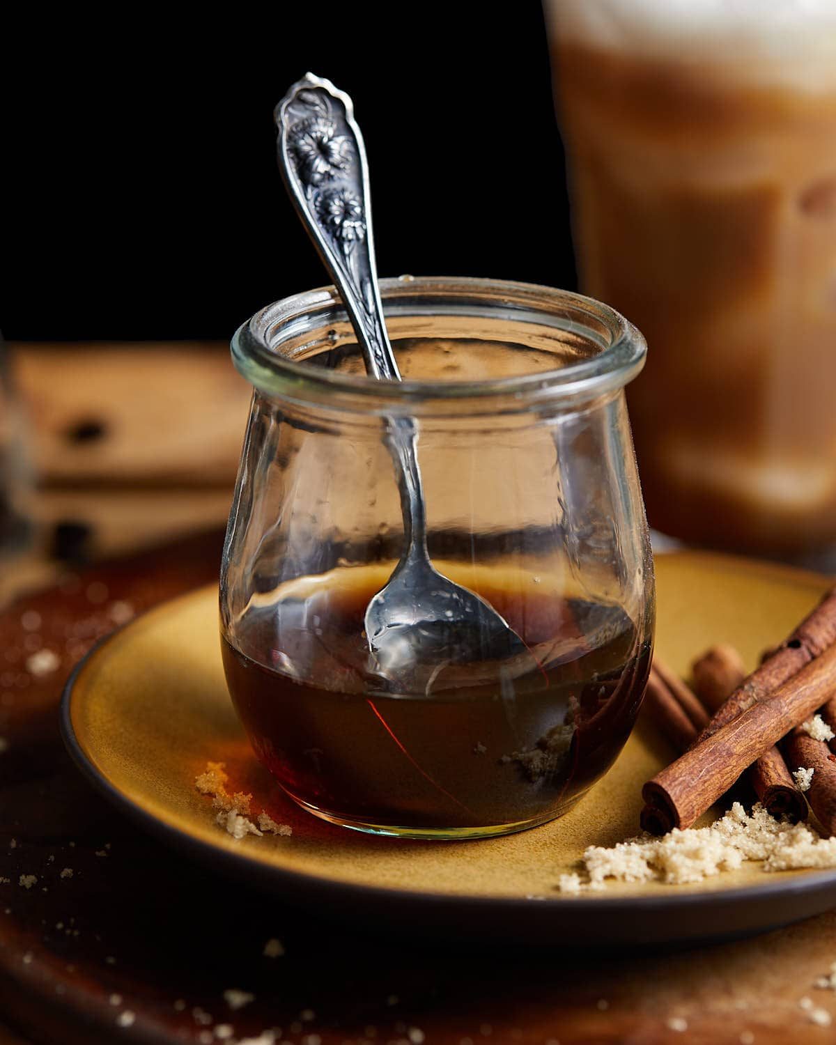Brown sugar simple syrup in a jar.