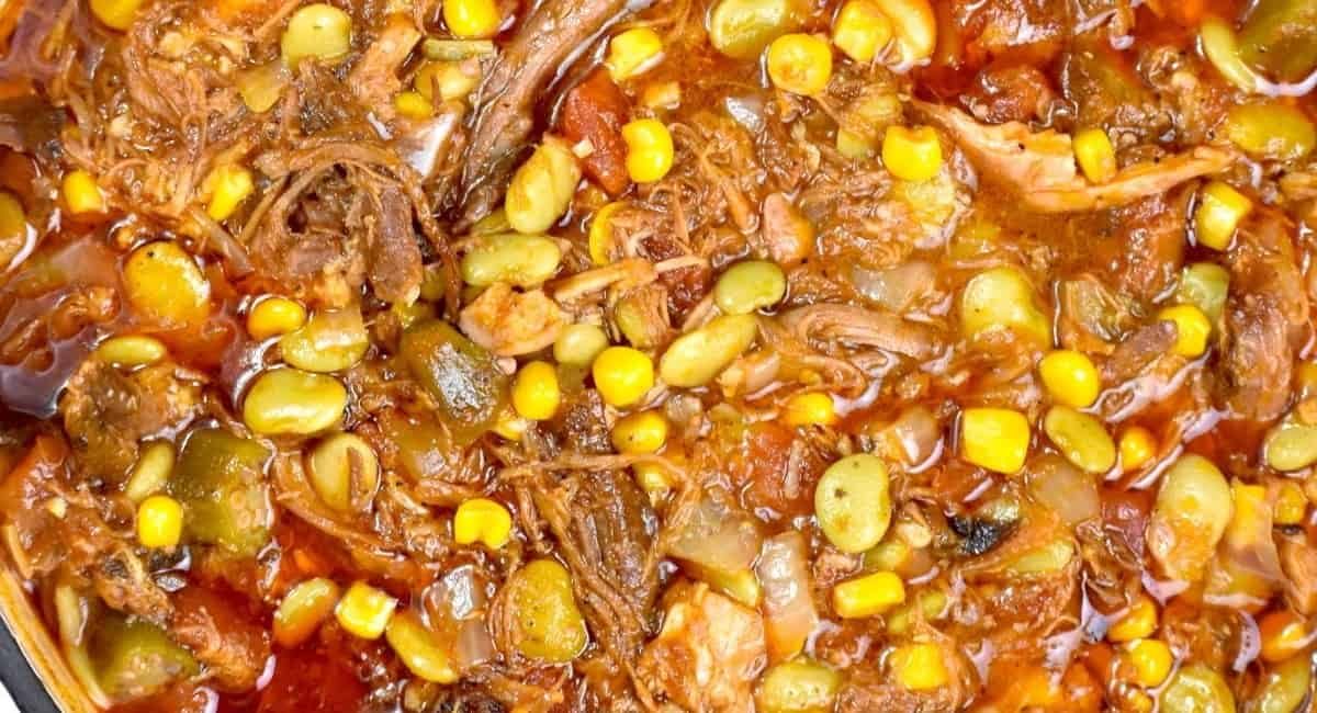 Up close image of brunswick stew.