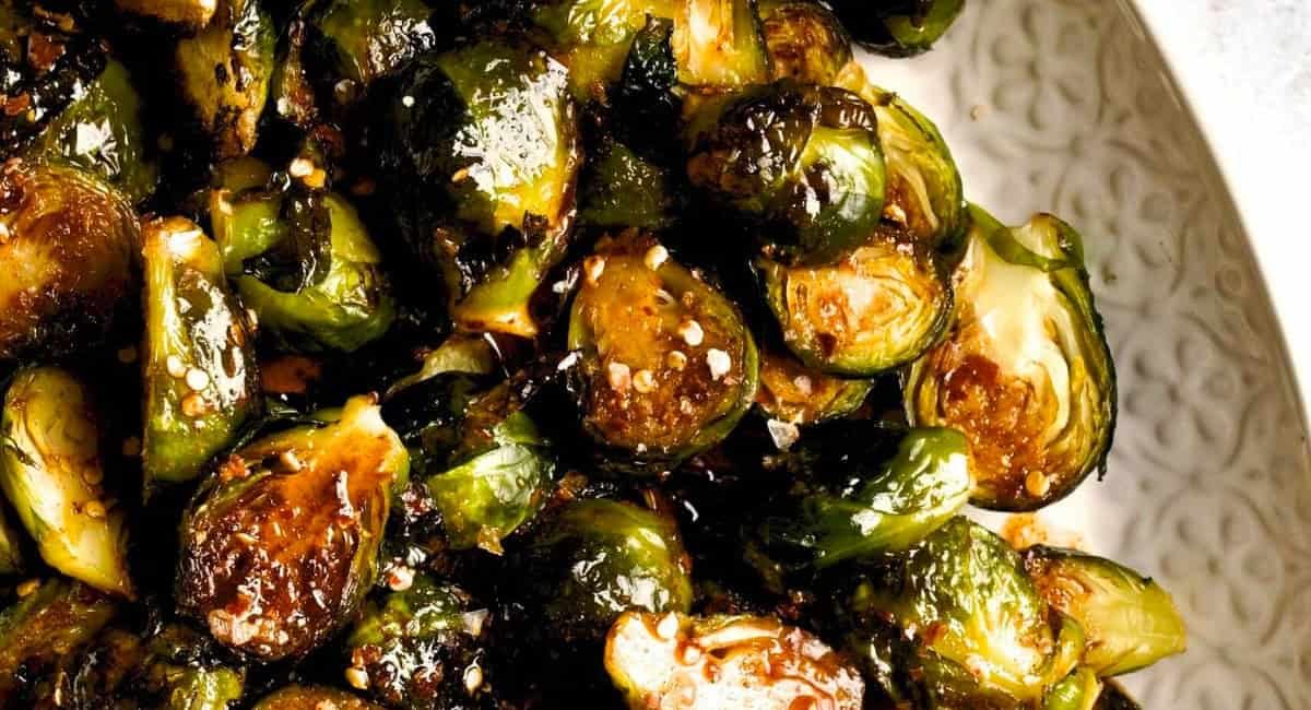 Overhead image of brussels sprouts recipe.