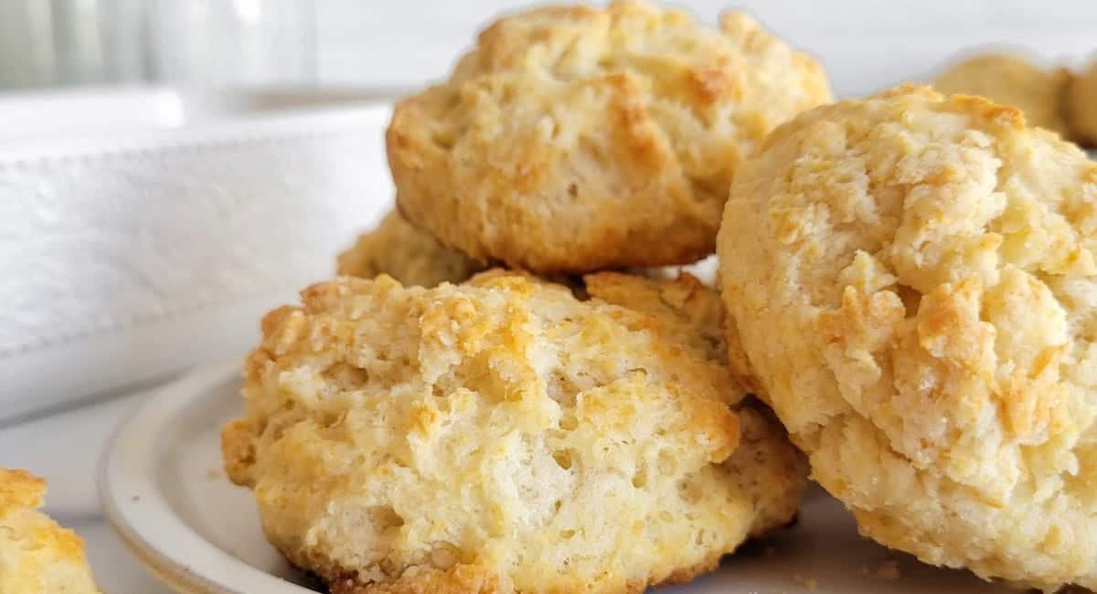 Up close image of buttermilk drop biscuits.