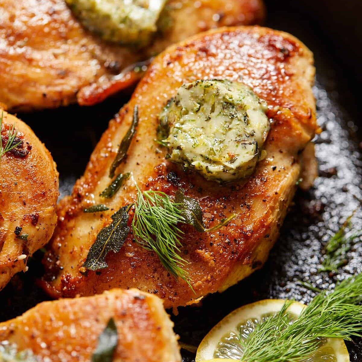 Cast Iron Skillet Chicken Breast with Garlic Herb Butter