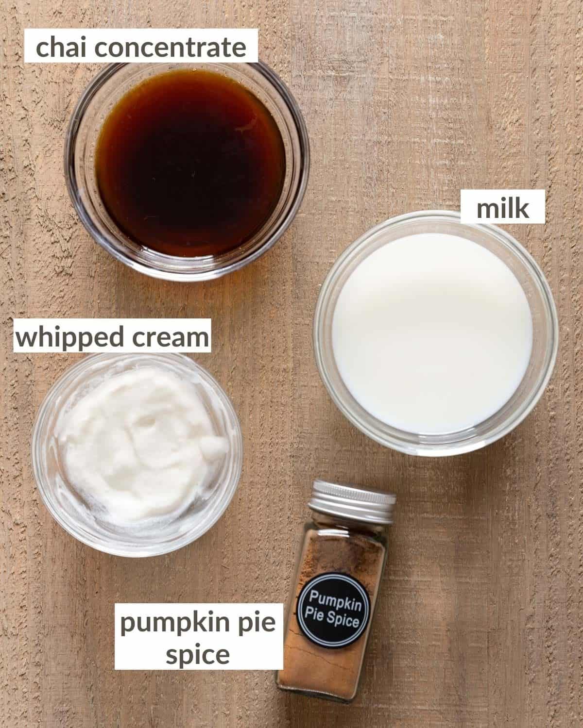 overhead of ingredients needed for Starbucks chai tea latte