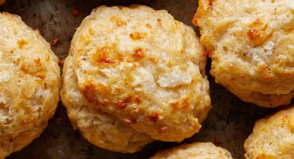 Overhead image of cheddar drop biscuits.