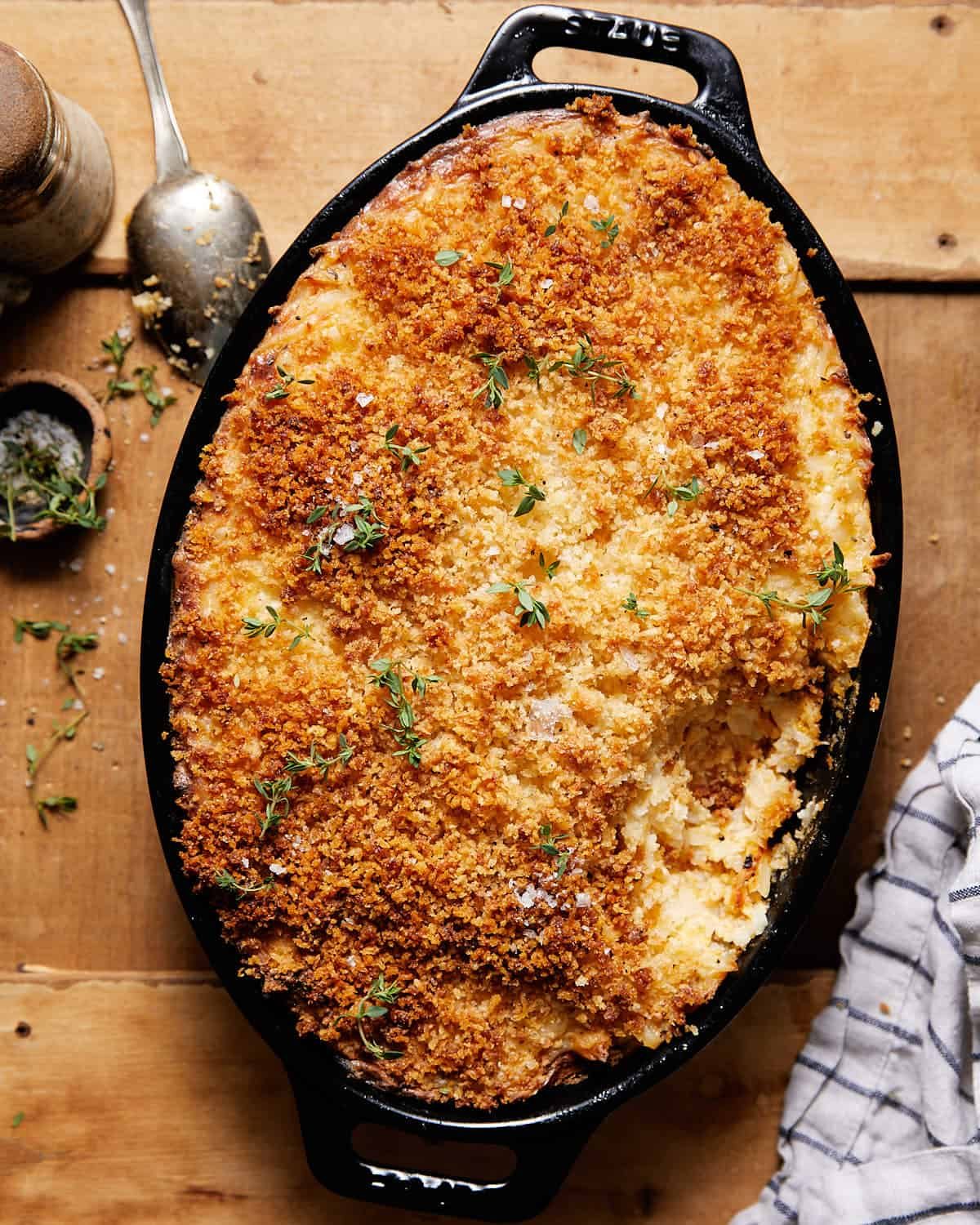 Overhead image of hashbrown casserole without soup.