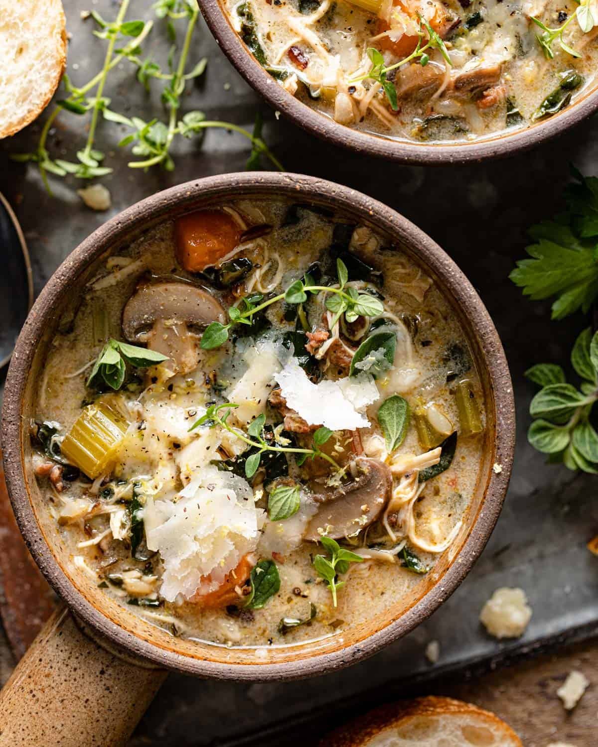 close up of bowl of soup