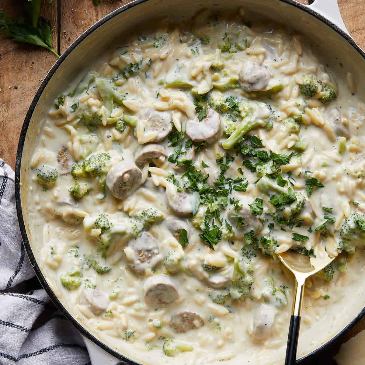 One Pan Chicken Sausage Orzo (Creamy & Easy)