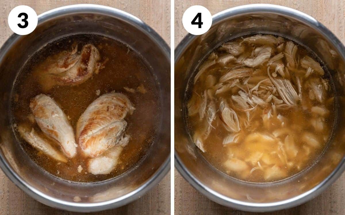 cooked chicken in broth & shredded chicken in instant pot