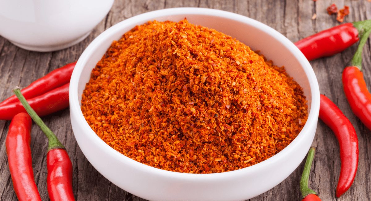 Overhead image of chili powder.