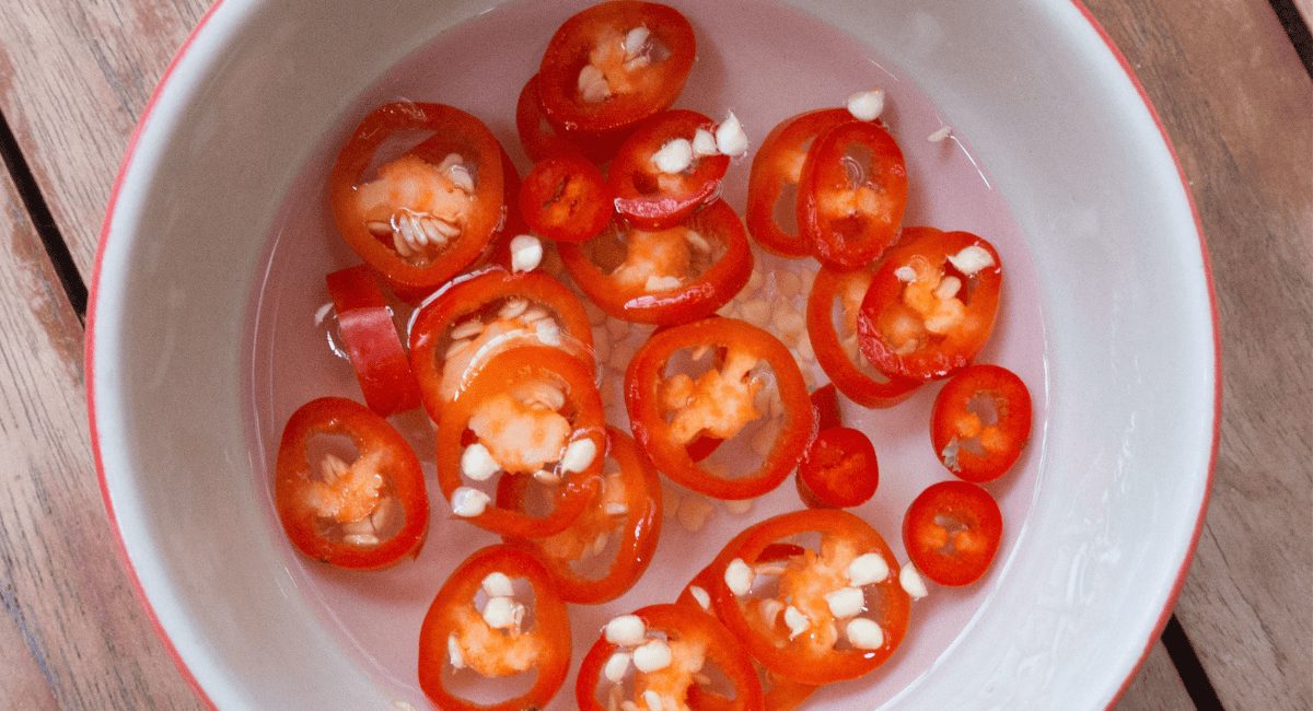 Overhead image of chili vinegar - do it yourself.