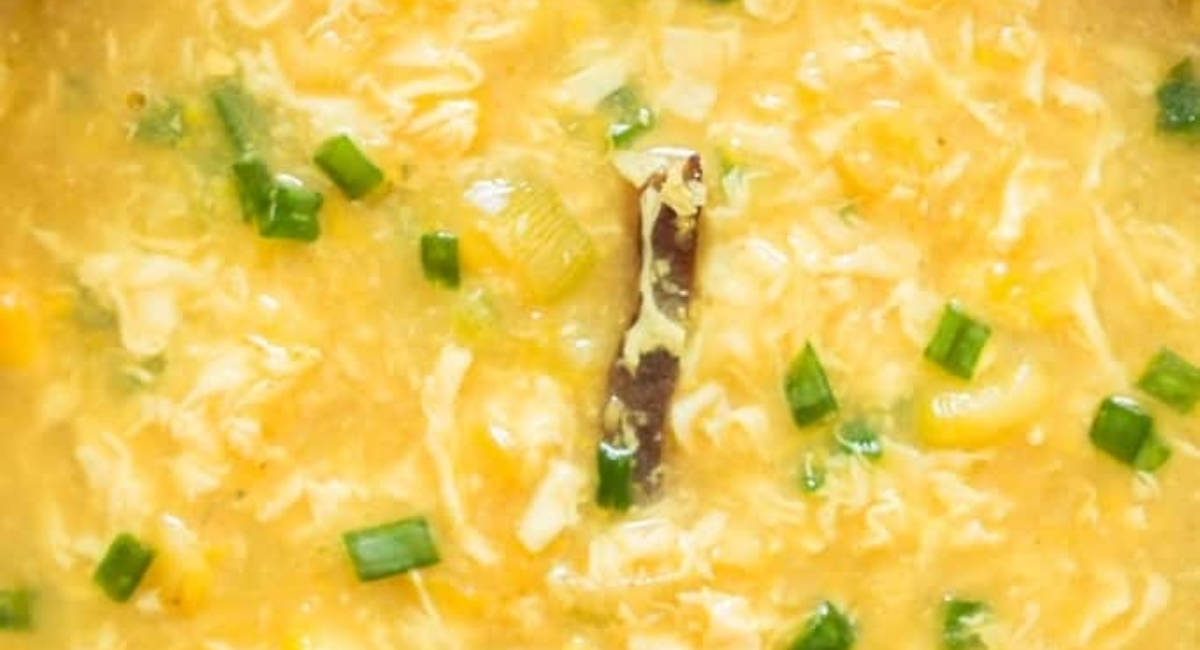 Up close image of chinese egg drop soup.