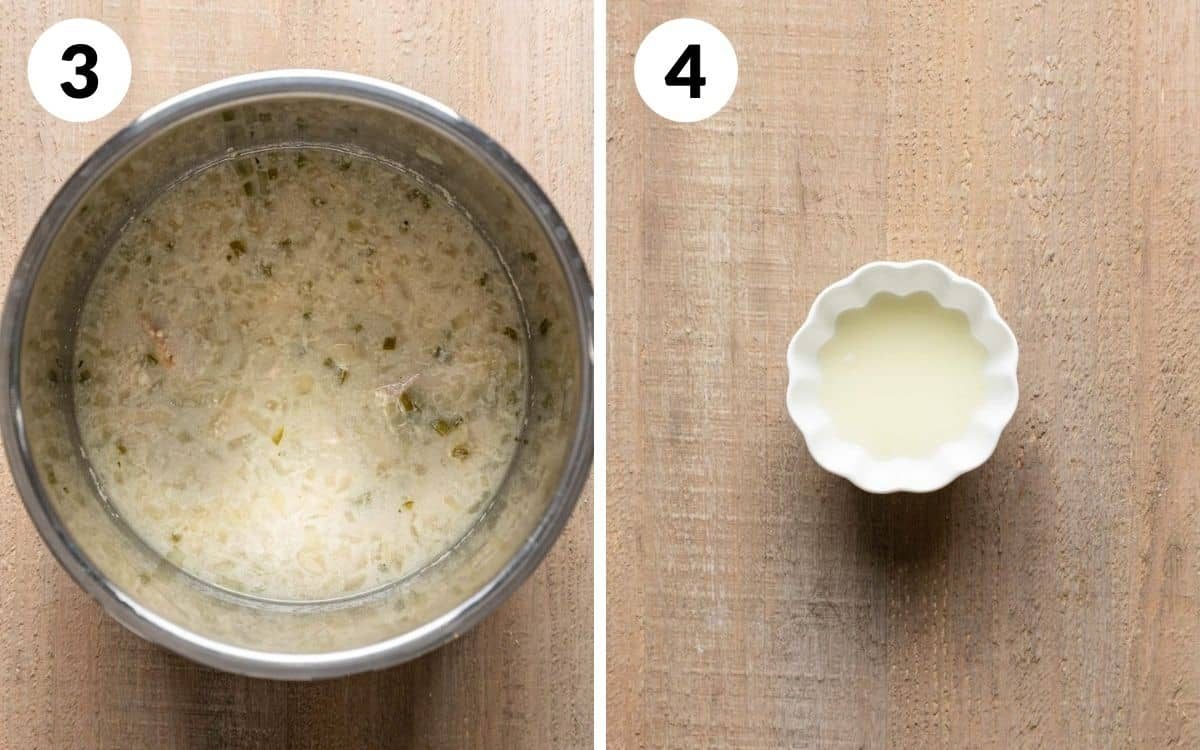 steps 3 & 4 thai coconut lime chicken after pressure cooking lime and cornstarch mixed together